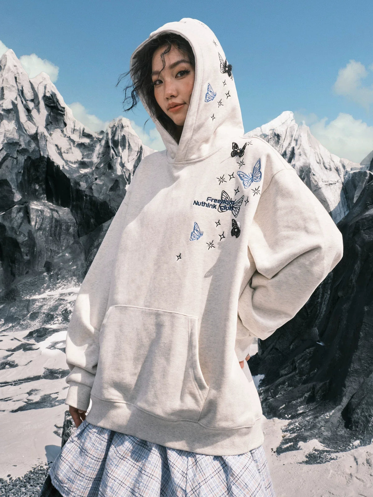 Butterfly Embroidered Oversized Pullover Hoodie