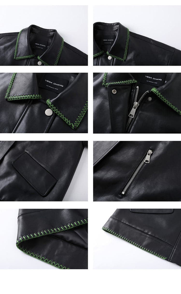 Black Leather Jacket , Loose Slimming Biker Style Pu Jacket