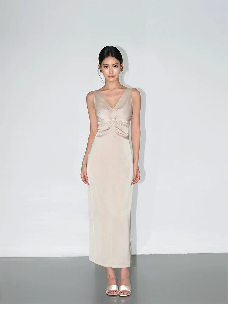Twilight Drape Knot Satin Maxi Dress
