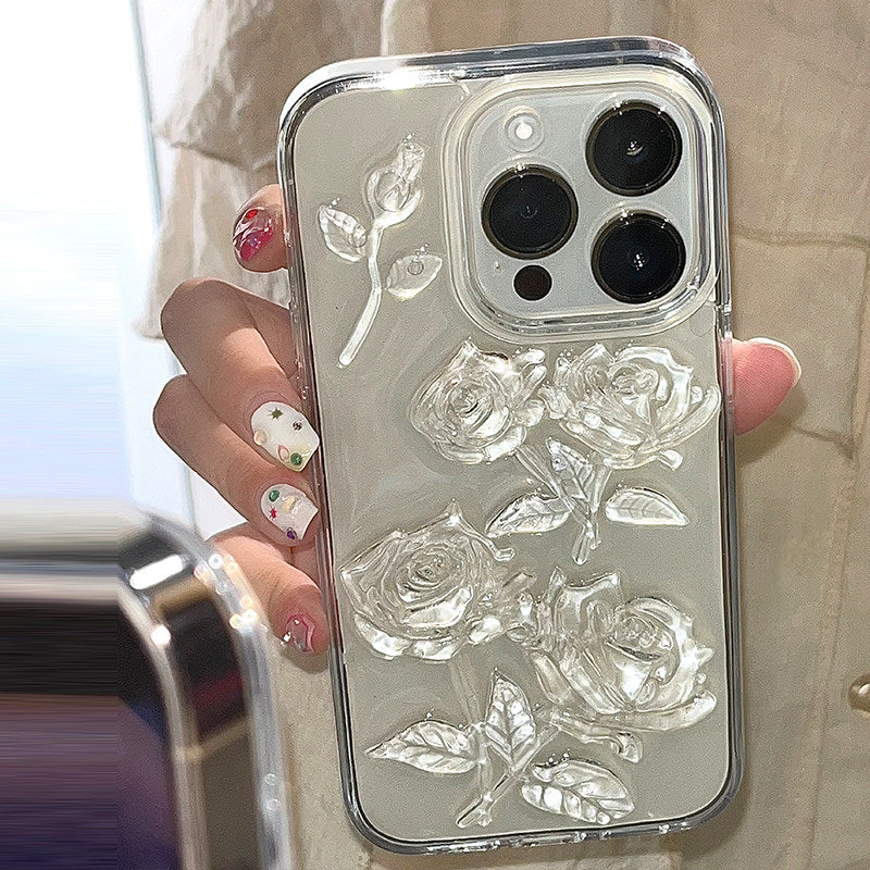 小众立体玫瑰花适用苹果17Pro手机壳iPhone15Promax高级感14Promax滴胶16Pro个性12创意11防摔13透明保护套x