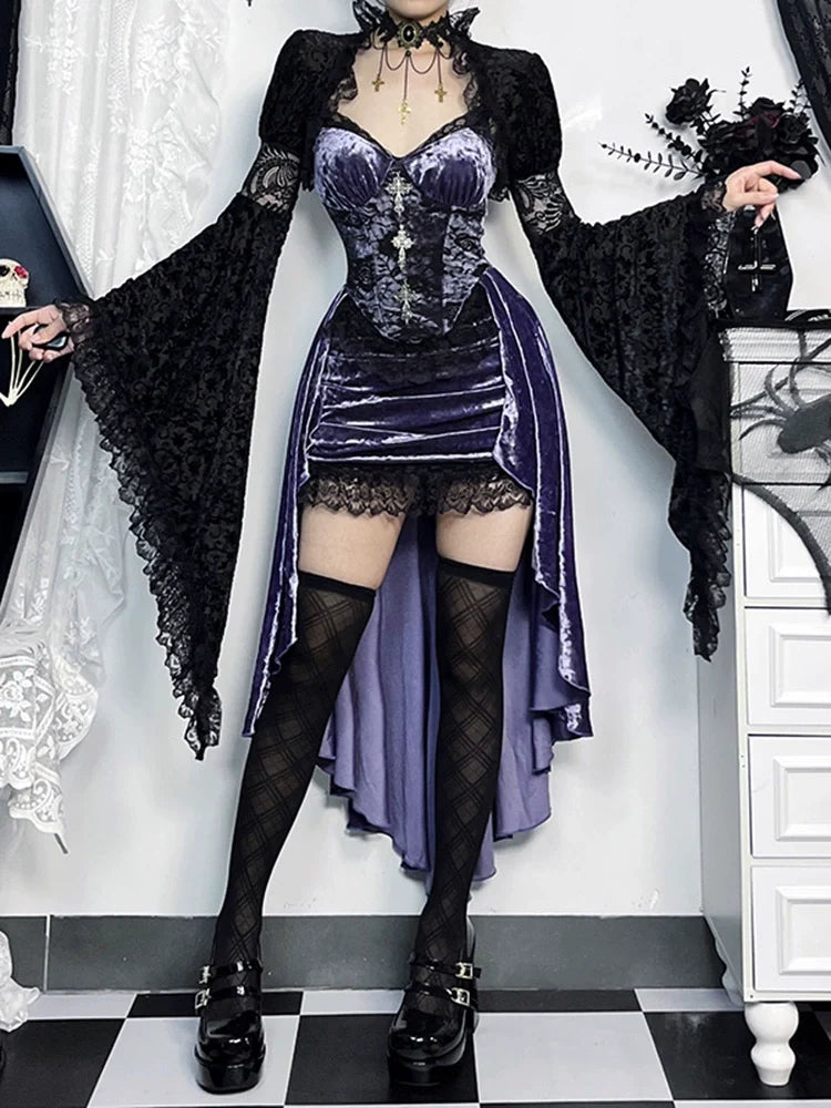 Wannathis Purple Corset Dress or Black Lace Bolero