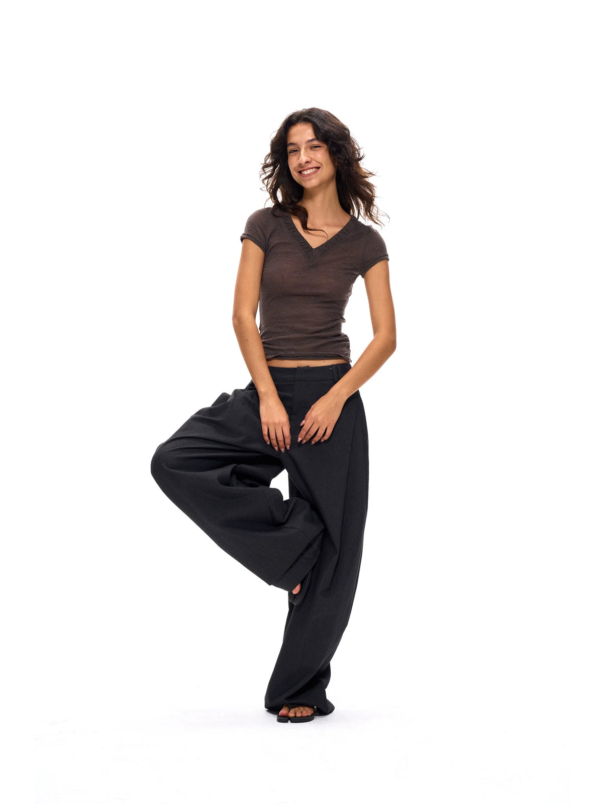 Drape Pleated Wide-Leg Suit Pants