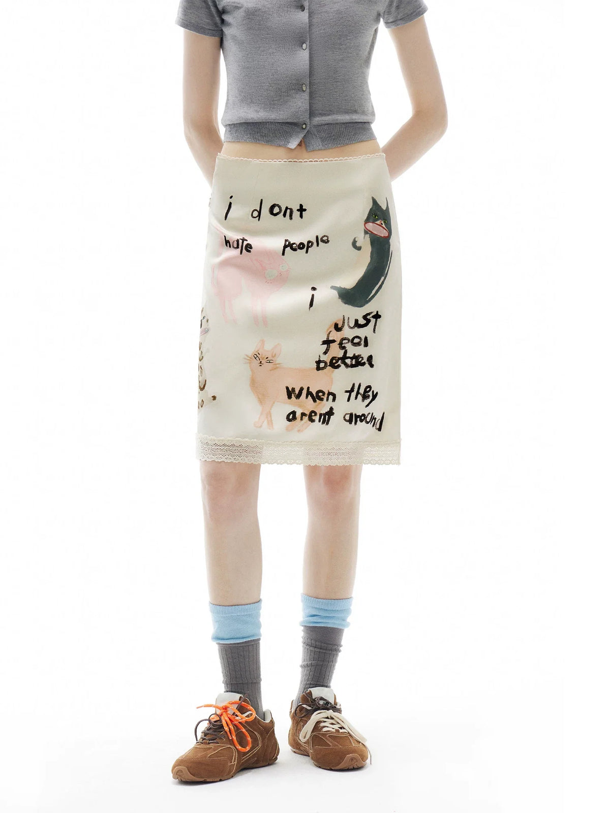 Anti‑Social Kitties Scribble Pencil Skirt