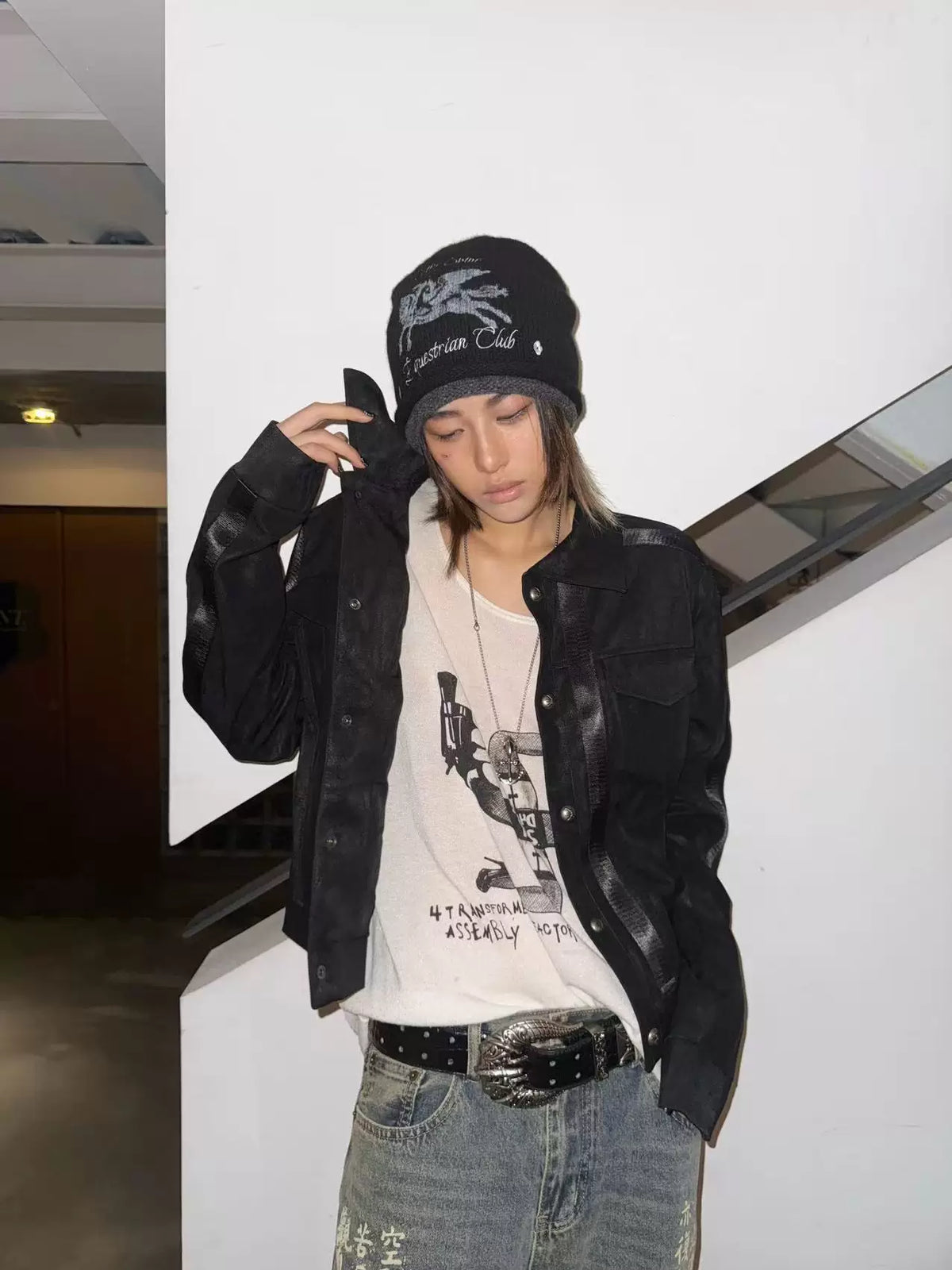 Onyx Rail-Line Faux Leather Trucker Jacket