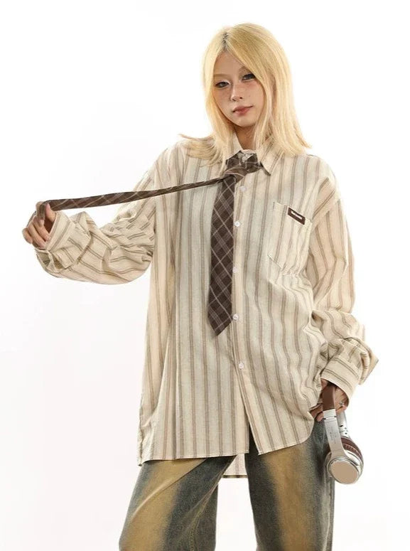 Oversized Striped Button-Up Long Sleeve Shirt