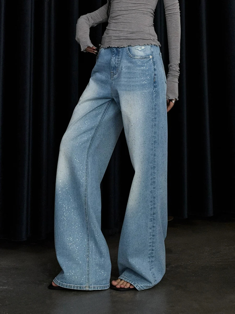 Stardust Fade Glitter Wide‑Leg Jeans