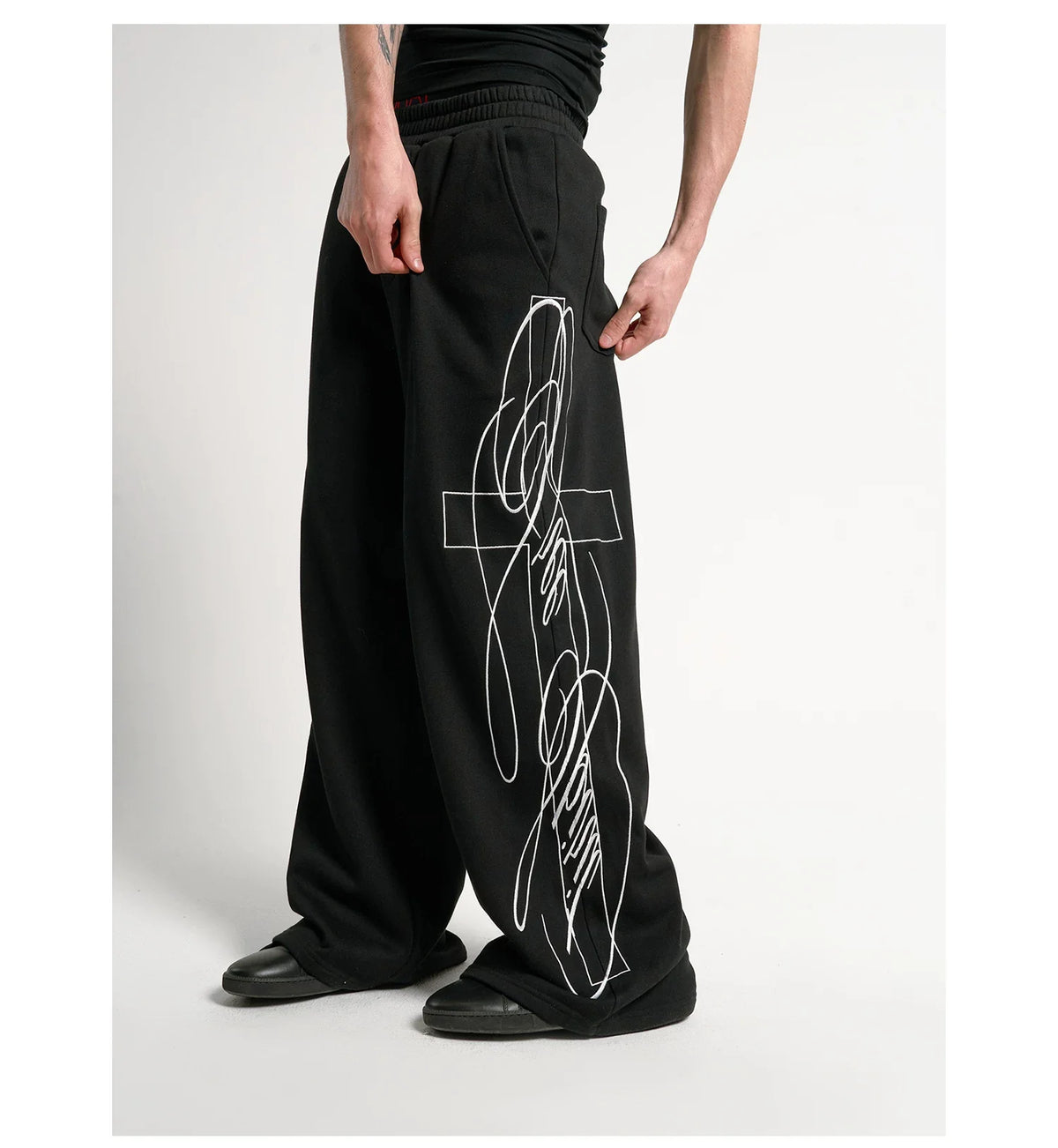 Cross Script Wide-Leg Track Pants