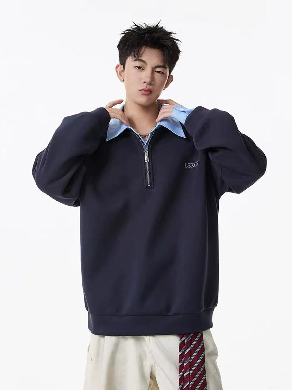 Harbor Crest Contrast-Collar Quarter-Zip Sweatshirt