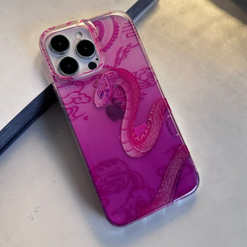 原创渐变紫蛇适用苹果16Pro手机壳iPhone15Pro高级感13Promax手工简约12Pro透紫11镜头保护14情侣x防摔创意