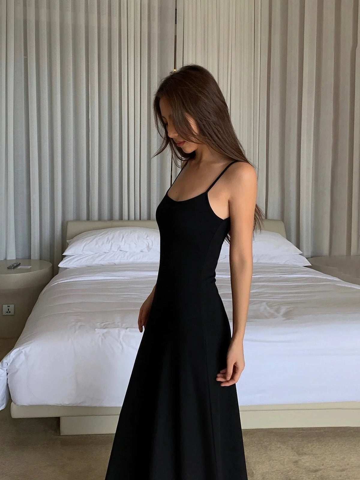 Neva Hu Black Spaghetti-Strap Maxi Dress