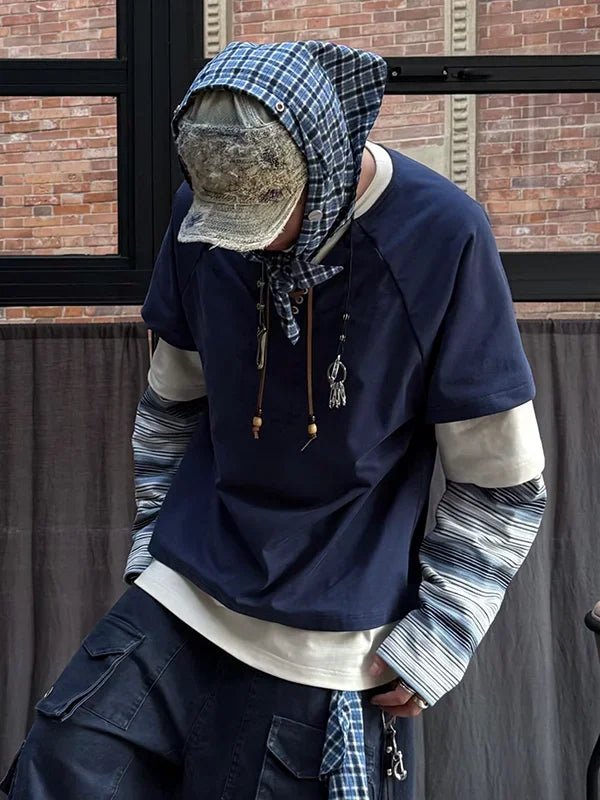 Layered Lace Up Raglan Sweatshirt