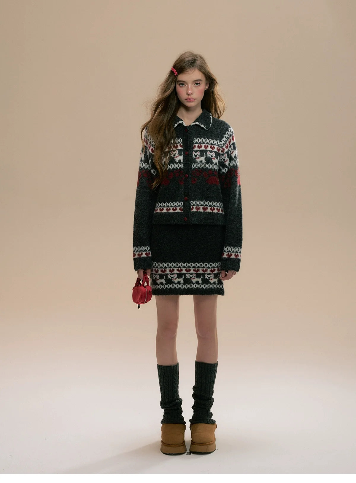 Fair Isle Knit Winter Sweater and Skirt Set