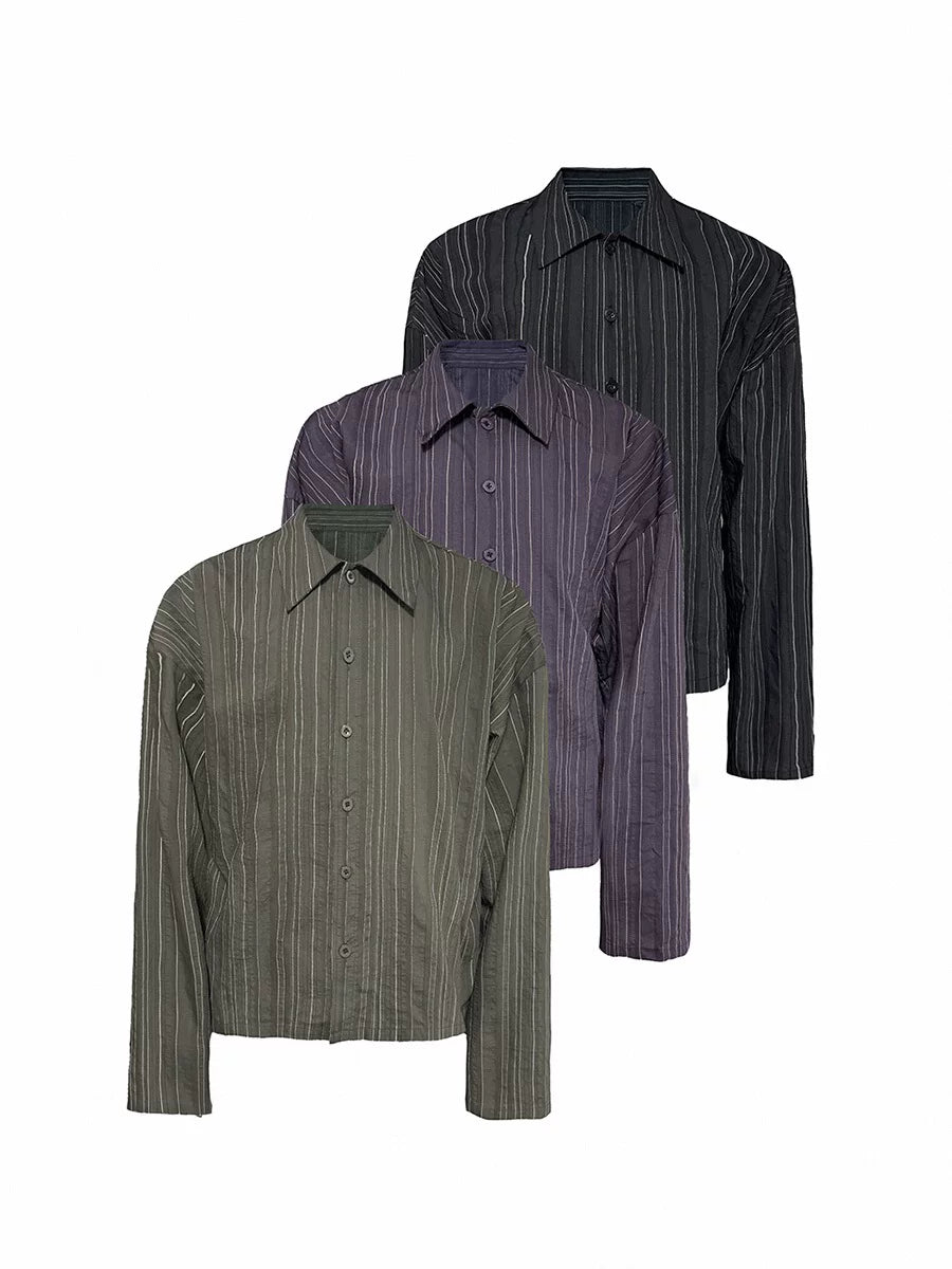 Textured Vertical-Stripe Button Shirt
