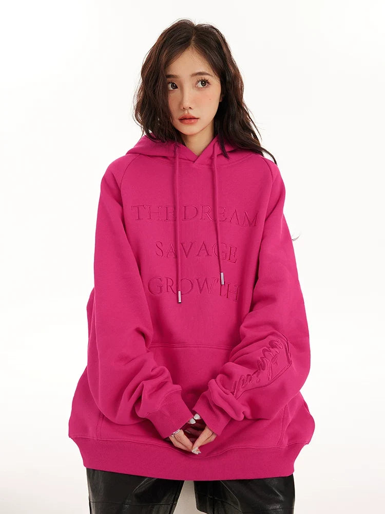 Embossed Lettering Oversized Pullover Hoodie