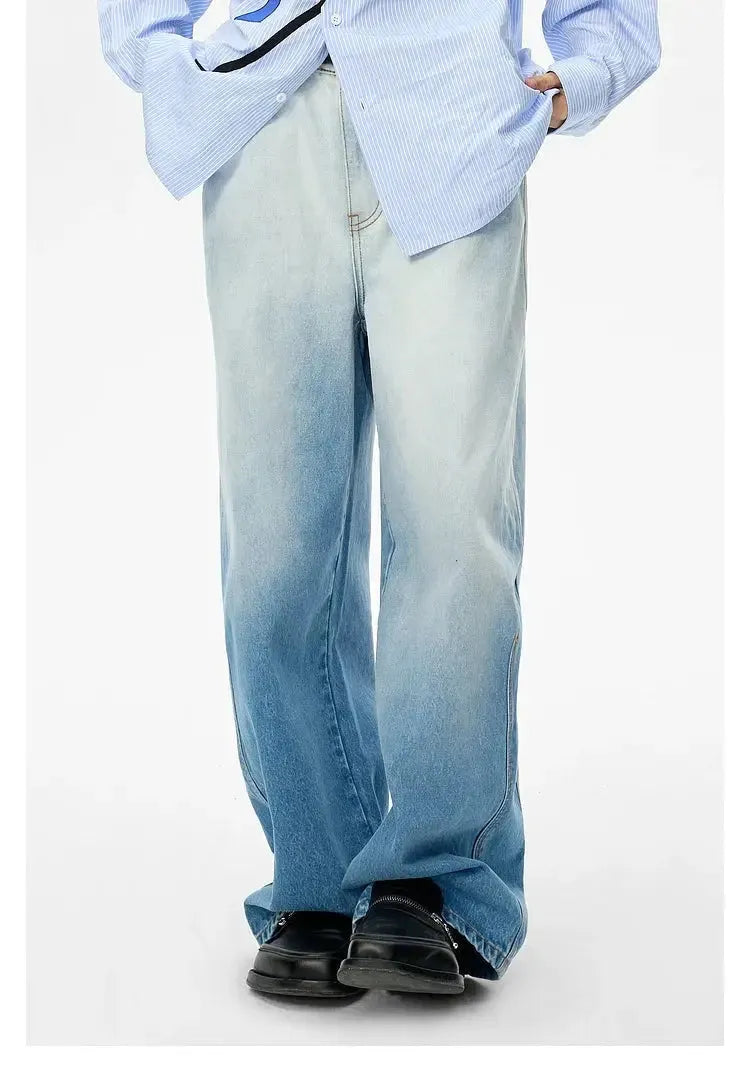 Washed Gradient Straight-Leg Jeans