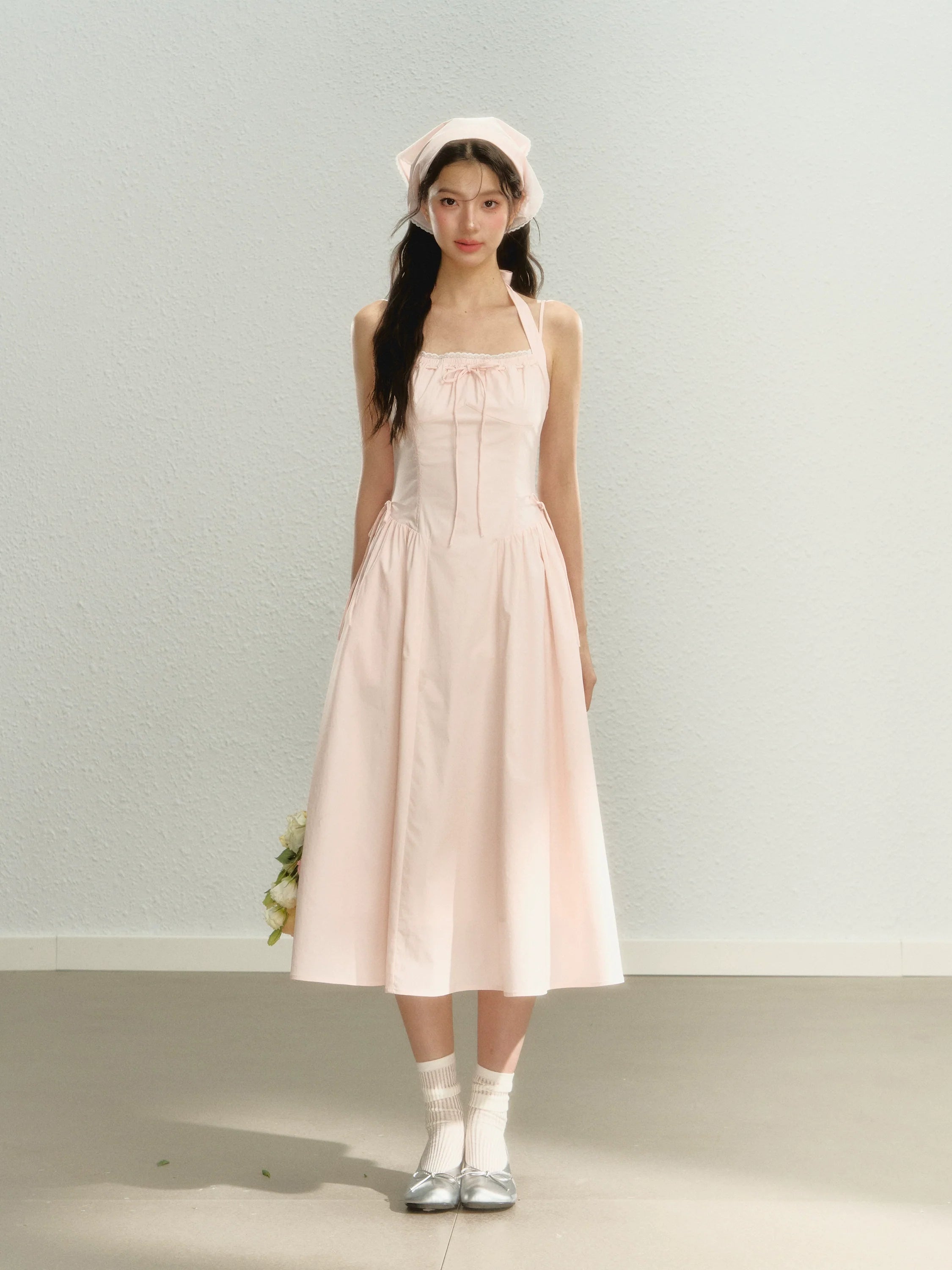 Pink Halter Bow Maxi Summer Dress