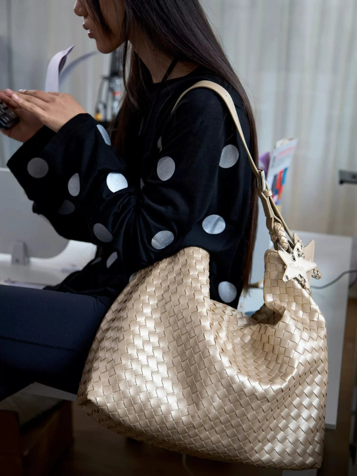 Woven Hobo Tote Shoulder Bag