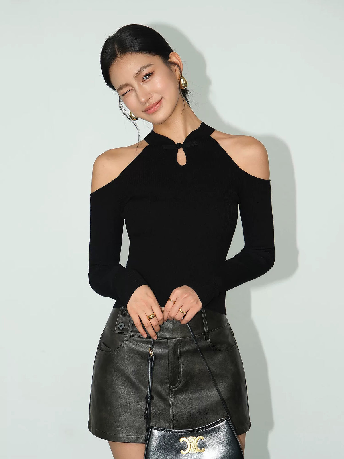Keyhole Cutout Cold‑Shoulder Knit Top