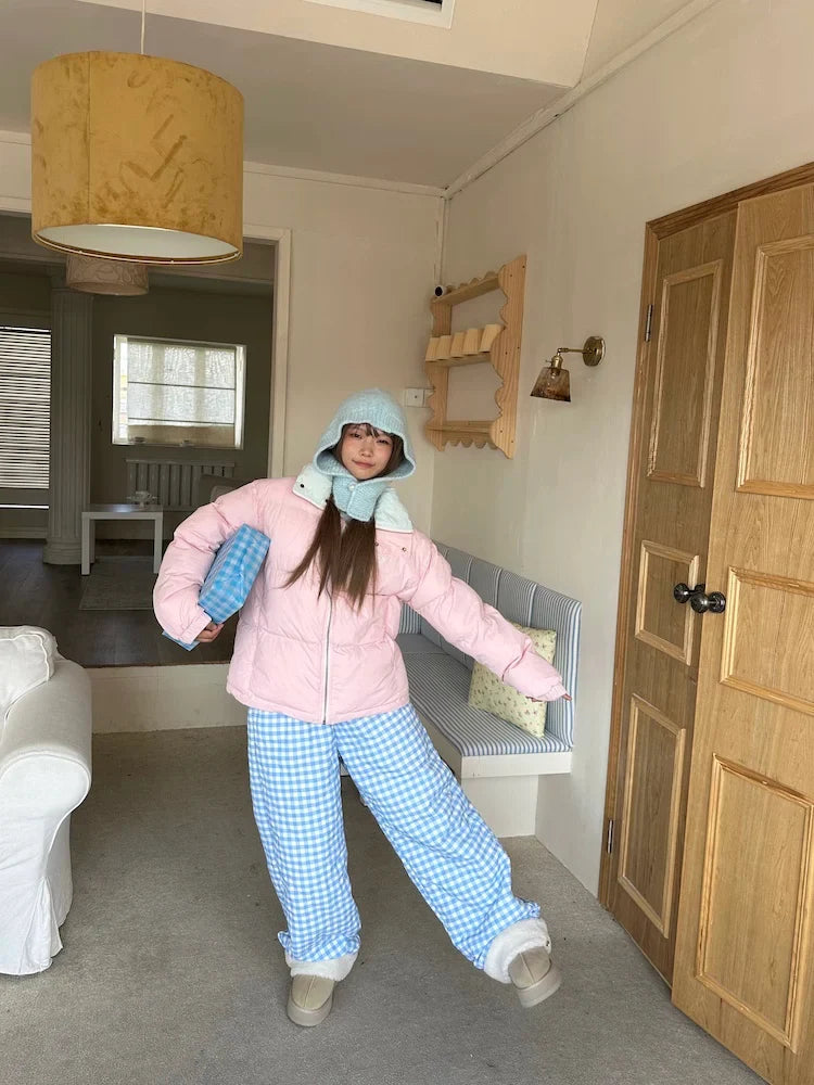 Cotton Candy Check Fleece Cuff Pants