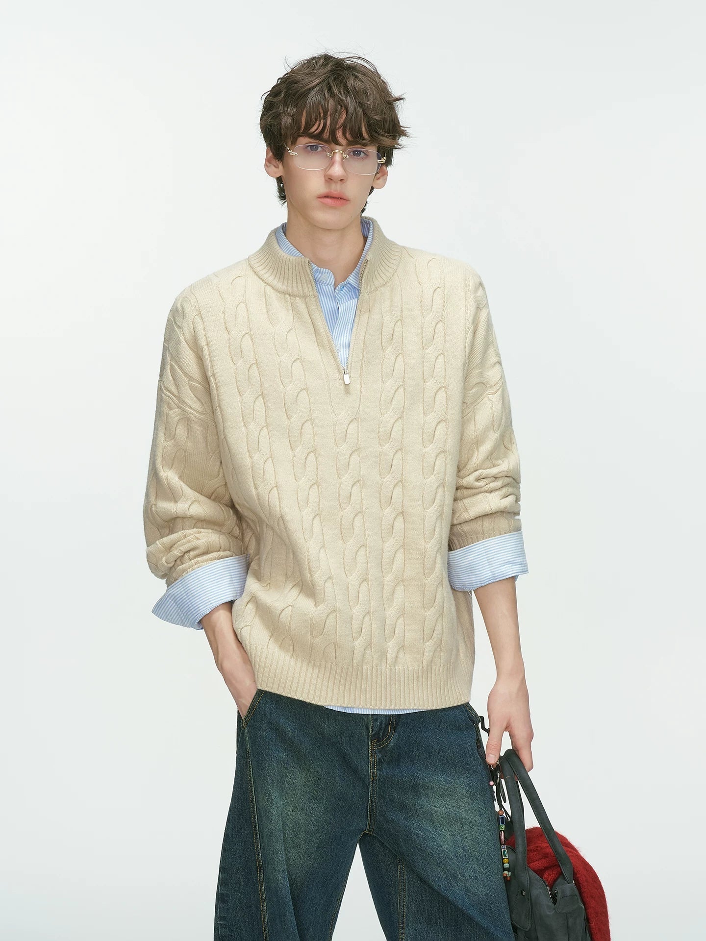 Auburn Studio Cable-Knit Half‑Zip Sweater