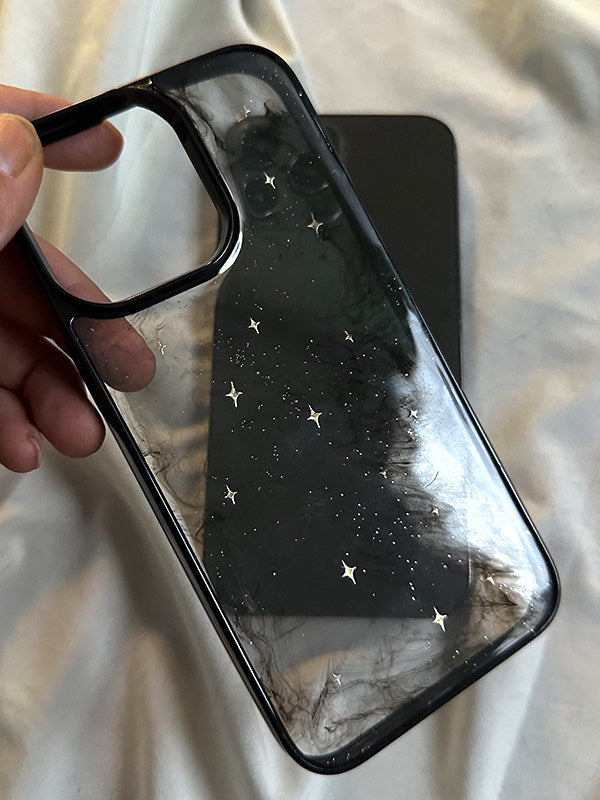 防摔星星闪粉黑边晕染适用苹果16Pro手机壳小众iPhone15Pro高级感17Pro新款12情侣11简约创意17硬壳原创x手工