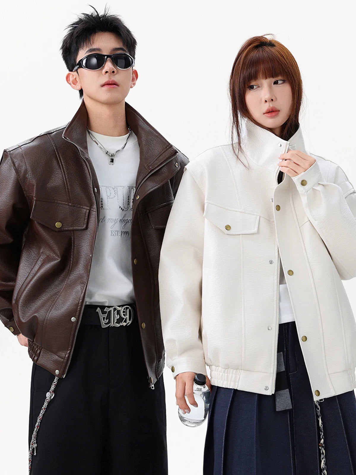 Alloy Stand‑Collar Leather Jacket