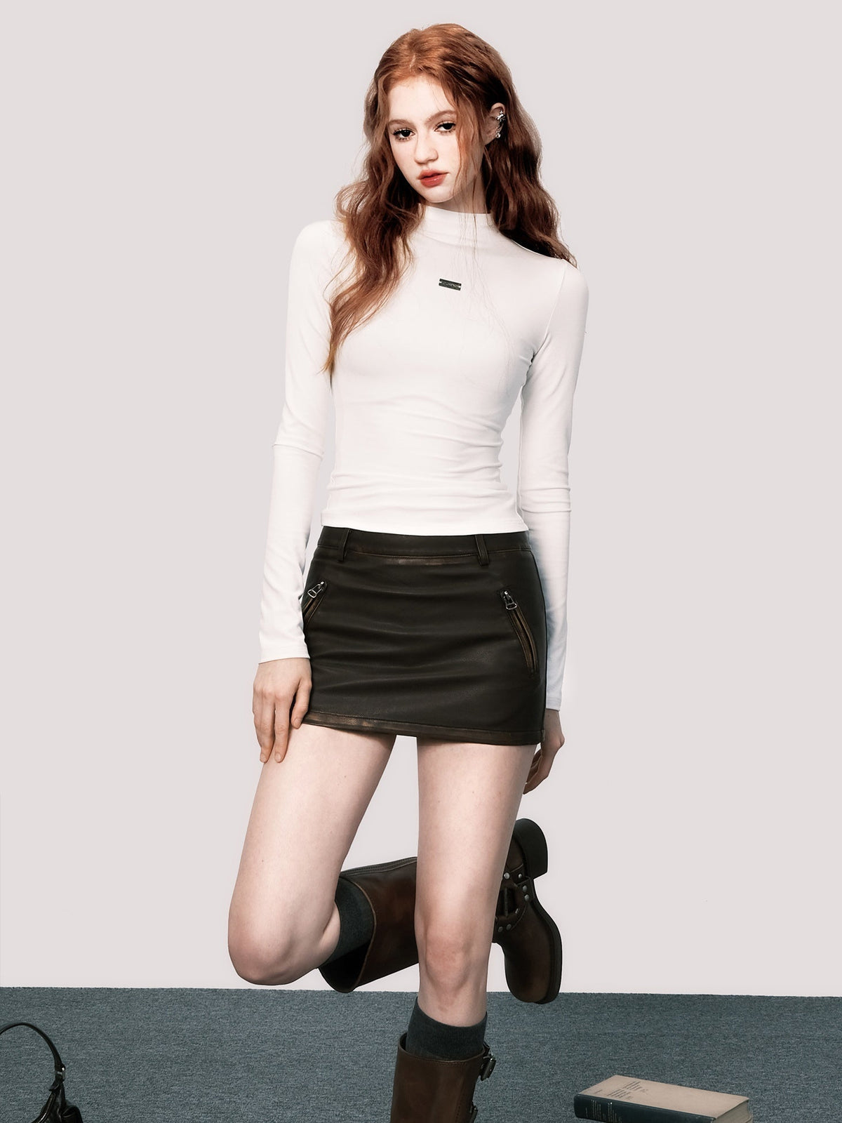 Slim Mock-Neck Long-Sleeve Top