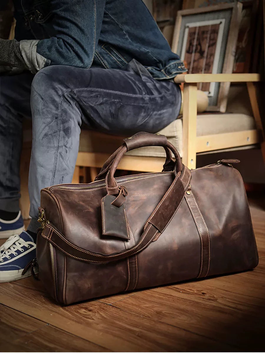 First-Layer Cowhide Travel Weekender Bag