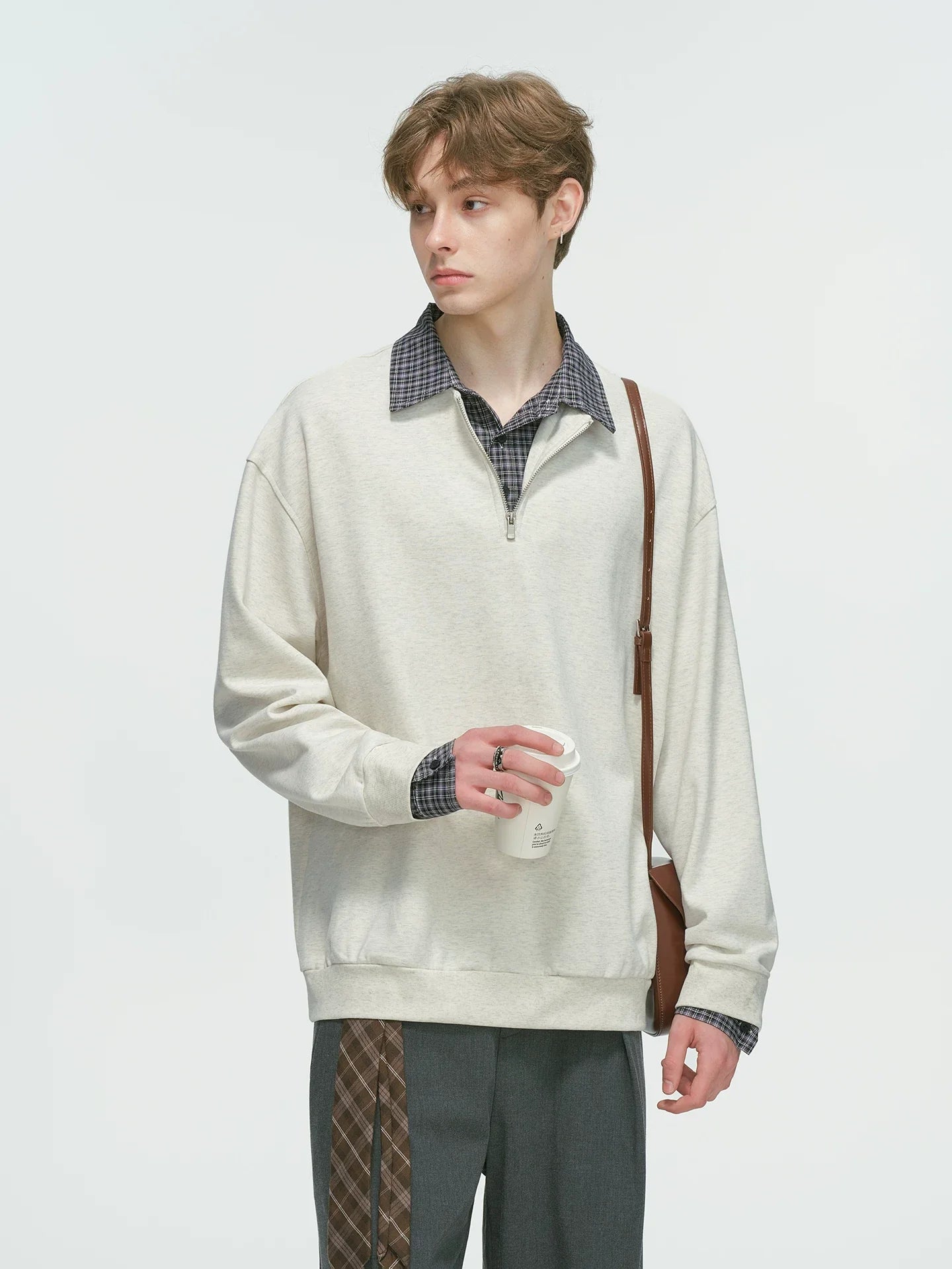 Layered Collar Half‑Zip Knit Pullover