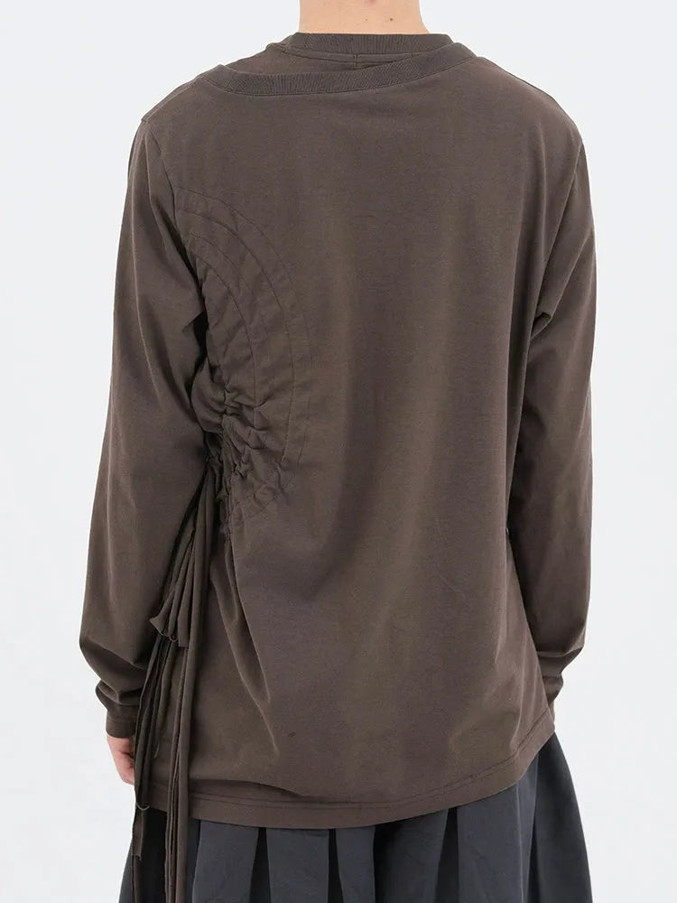 Ochre & Light Brown Drawstring Long-Sleeve T-Shirt