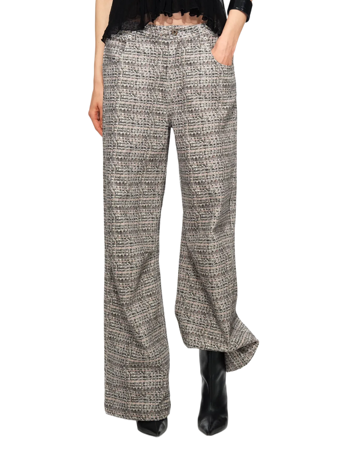 Plaid Tweed Wide Jeans