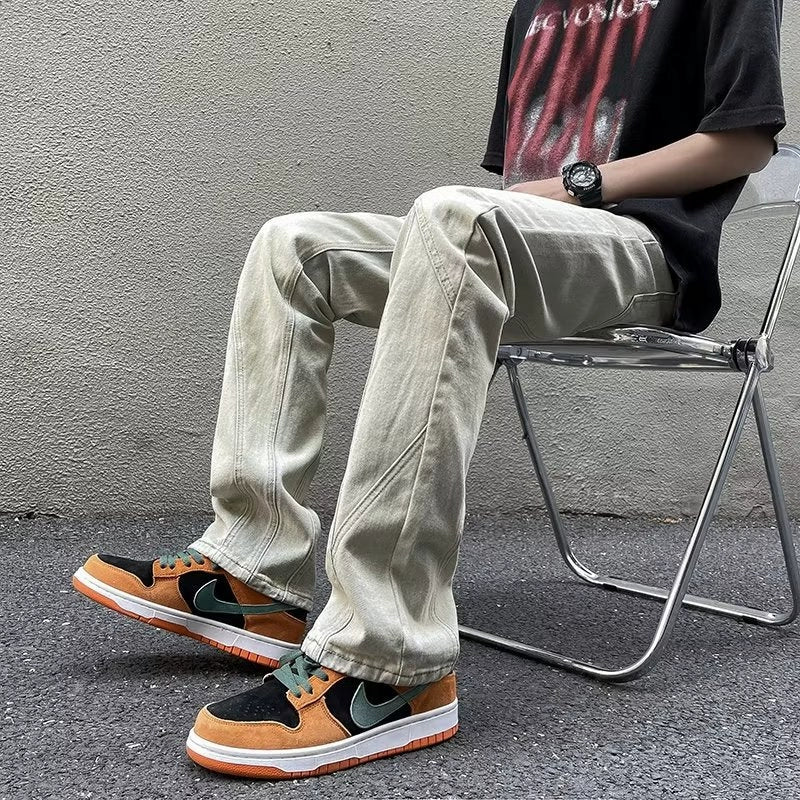Stone-Wash Seamed Baggy Jeans