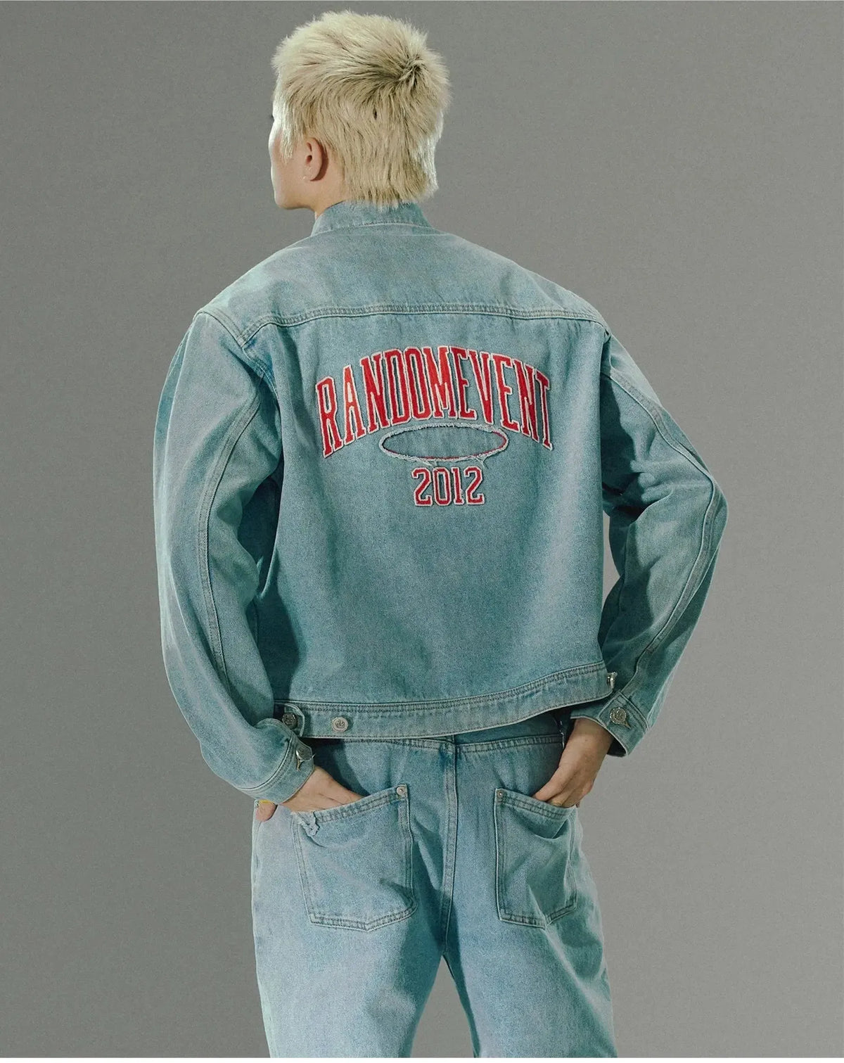 Text Embroidered Denim Jacket