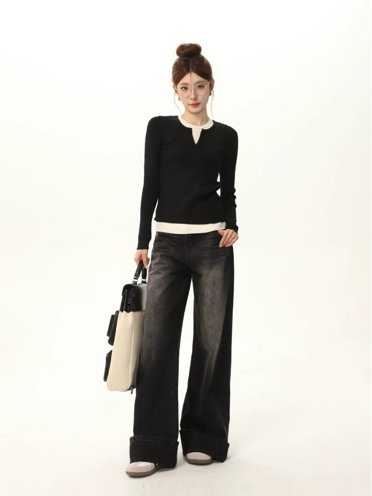 Color-Block Long-Sleeve Knit Sweater