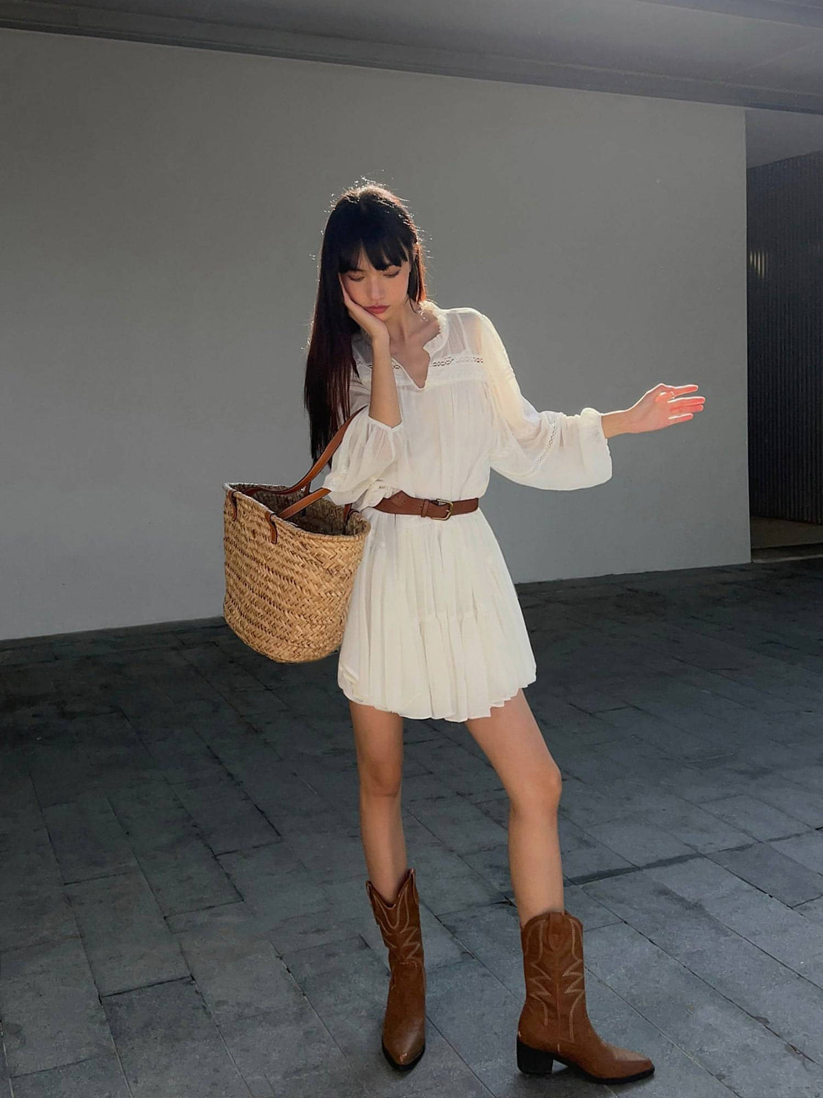 Neva Hu French-Style Ruffle Mini Shirt Dress