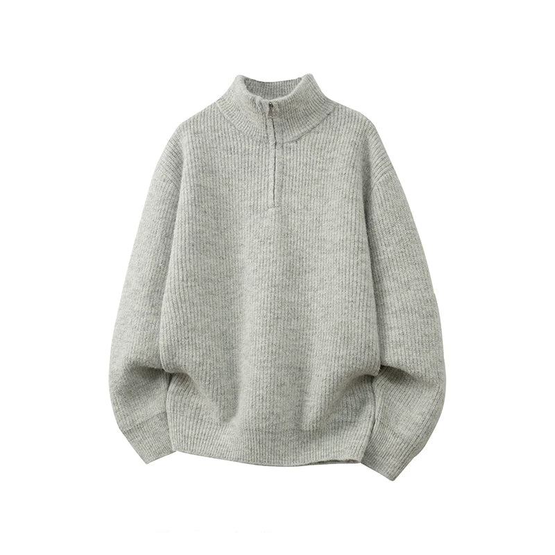Cloud Melange Half‑Zip Mock‑Neck Knit Sweater