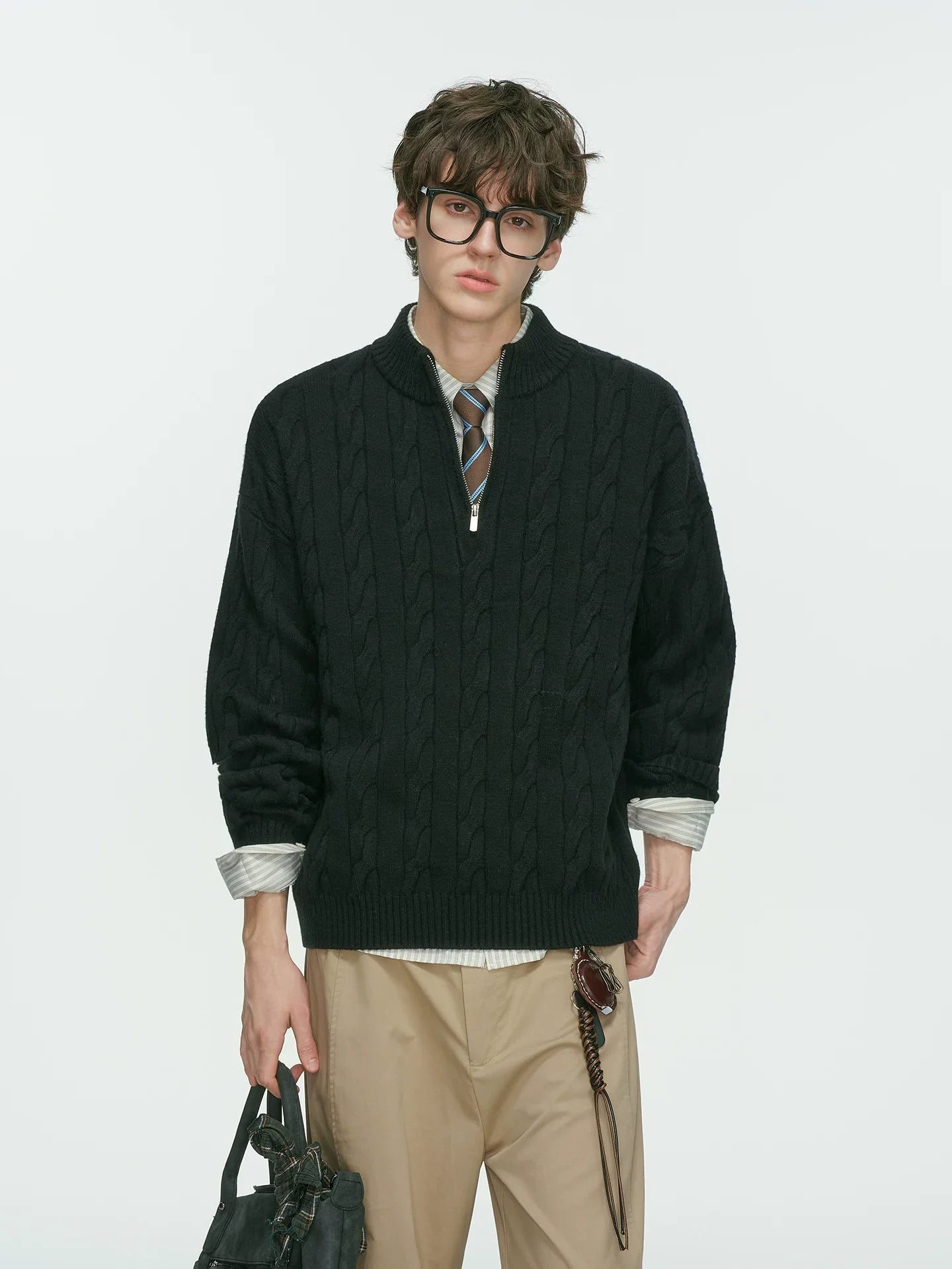 Auburn Studio Cable-Knit Half‑Zip Sweater