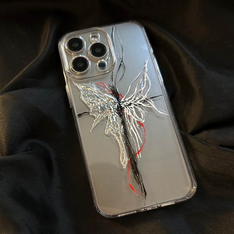 简约透明十字架蝶适用苹果15Pro手机壳iPhone17Pro高级感16Promax硬壳13小众16Pro防摔立体x保护套15网红全包