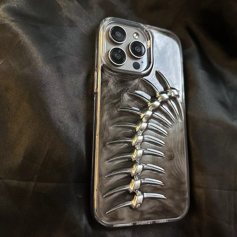 简约透明金属鱼骨适用苹果15promax手机壳iPhone17Promax情侣16promax高级感12小众11创意防摔13保护套14滴胶