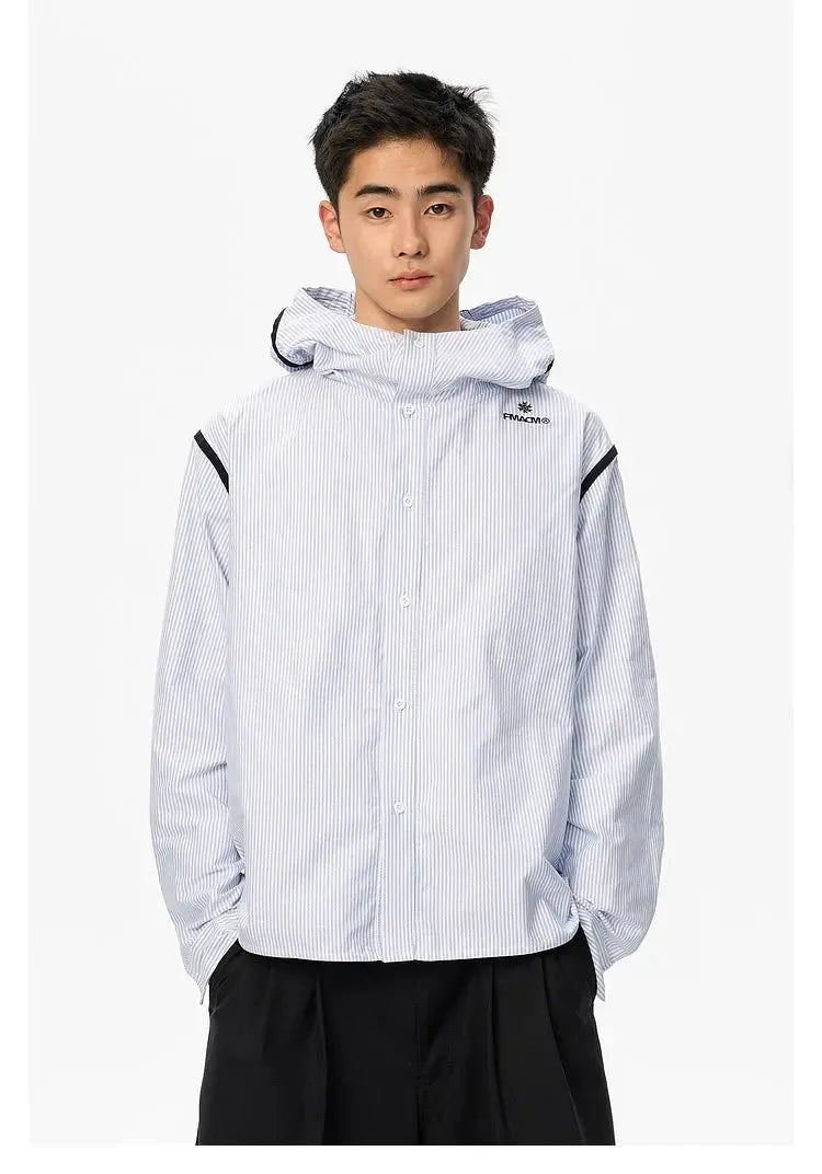Hooded Striped Shirt Jacket