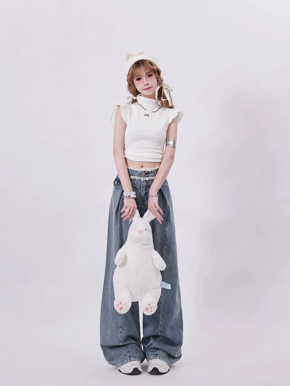 Ruffle Sleeve Top with Bow Pin Detail