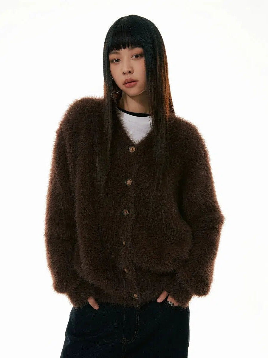 Faux Fur Button-Up Sweater