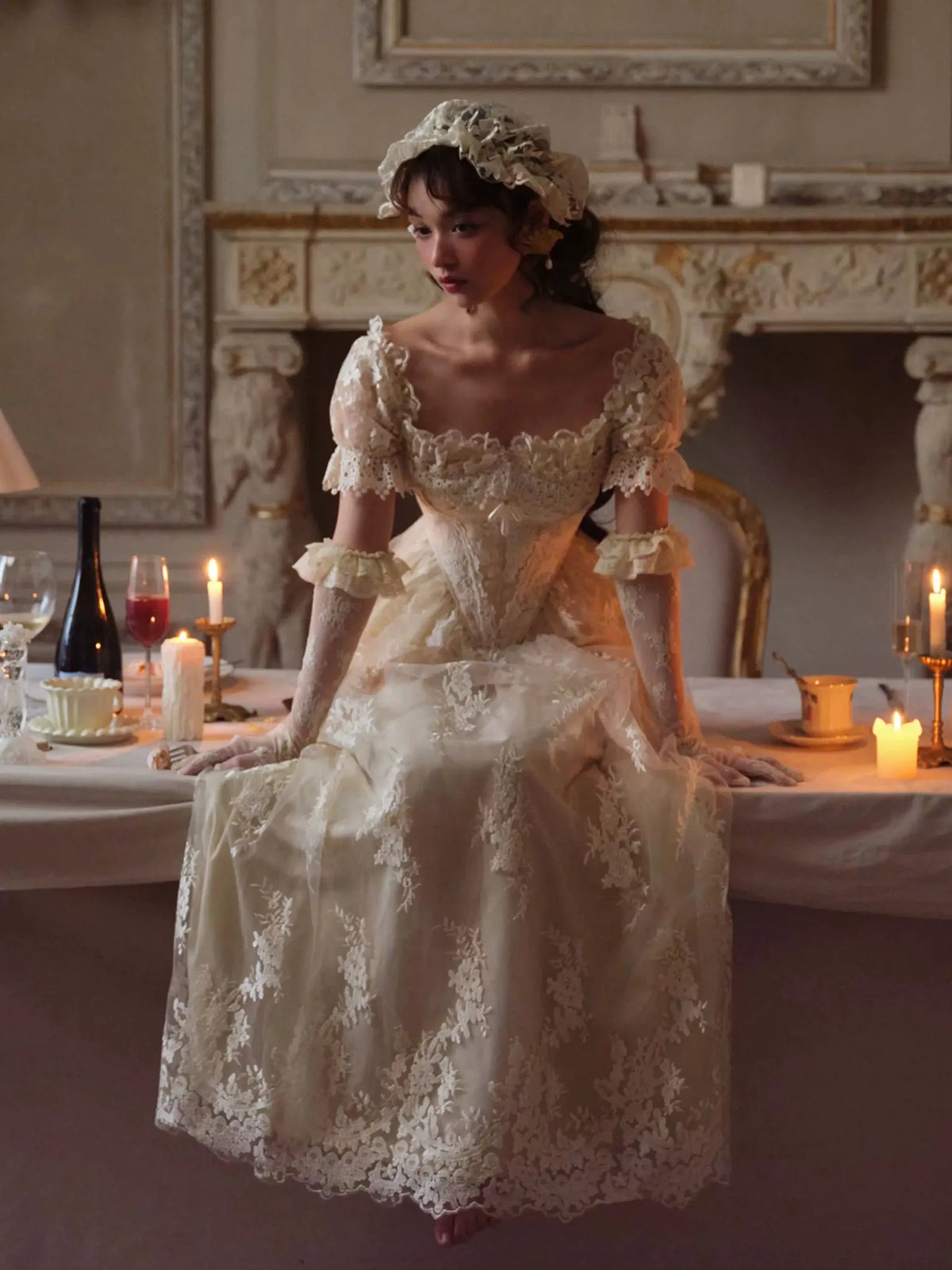 Vintage Court Lace Corset Gown Dress