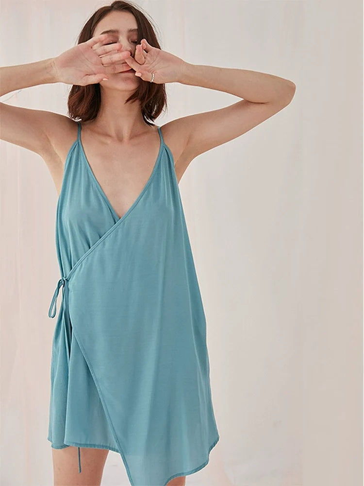 Turquoise Wrap Tie Side Cami Dress