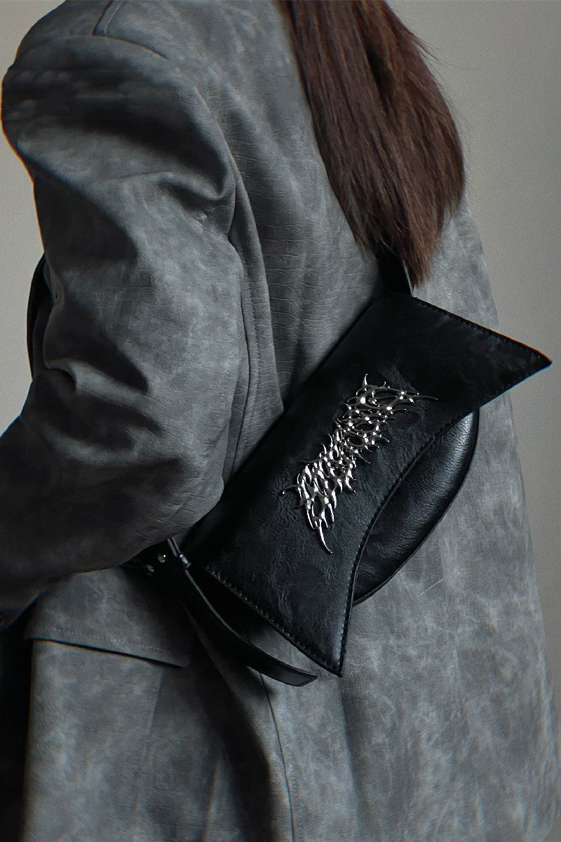 Black PU Leather Metal Logo Shoulder Bag