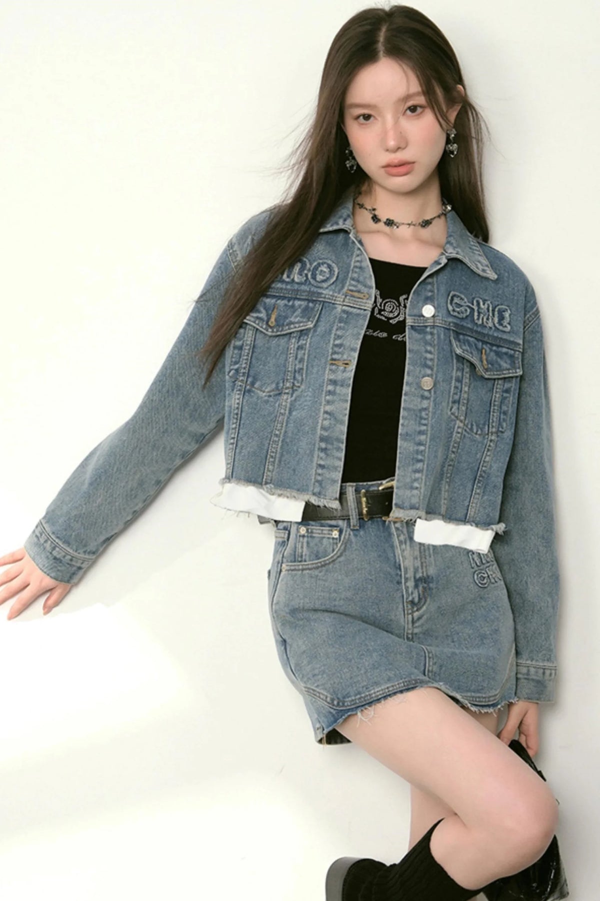 A Line Denim Skirt Set-Up