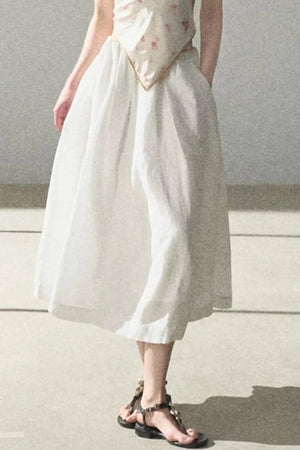 A-Line Lyocell Linen Midi Skirt