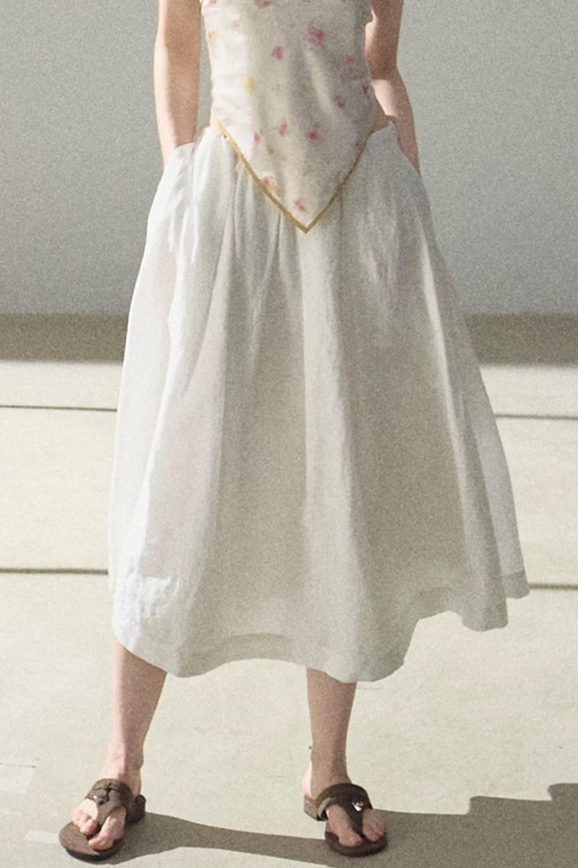A-Line Lyocell Linen Midi Skirt