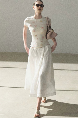 A-Line Lyocell Linen Midi Skirt