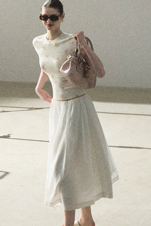 A-Line Lyocell Linen Midi Skirt